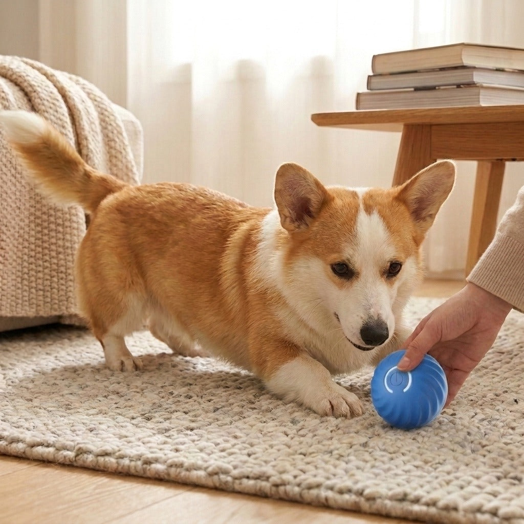 Smart Ball placed on a rug ready for indoor play